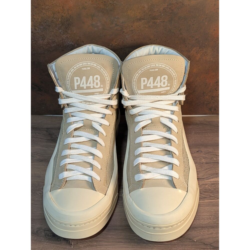 P448 High Top Sneakers Womens EU 38 US 7.5 Beige Leather Italian Designer
